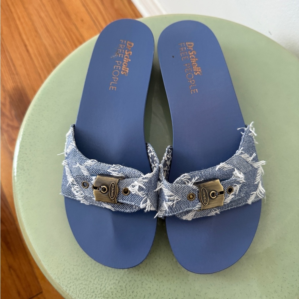 Free People Blue Denim Strap Slide Sandals
